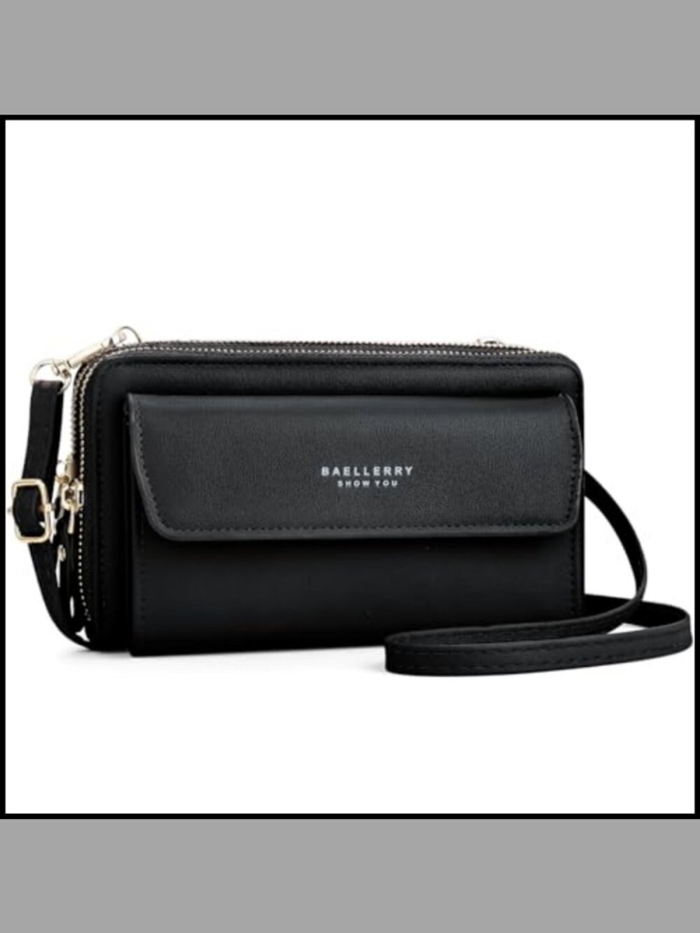 Vegan Leather Crossbody Wallet Phone Purse 12 Card Slots Adjustable Strap